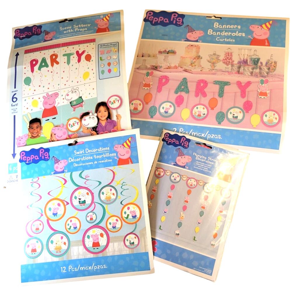 Peppa Pig Party Decor Kit Scene Setters Banner Swirl Hanging Props 31pc Bundle